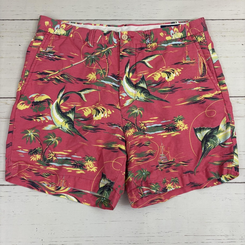 Polo Ralph Lauren Chino Shorts Mens 32 Tropical Hawaiian Swordfish Linen Cotton